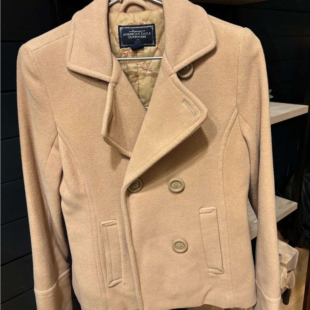 Classic Beige Double-Breasted Peacoat